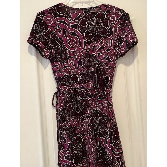 Apt 9 Dress Size Small Purple Black Paisley Print Faux Wrap - Picture 5 of 6